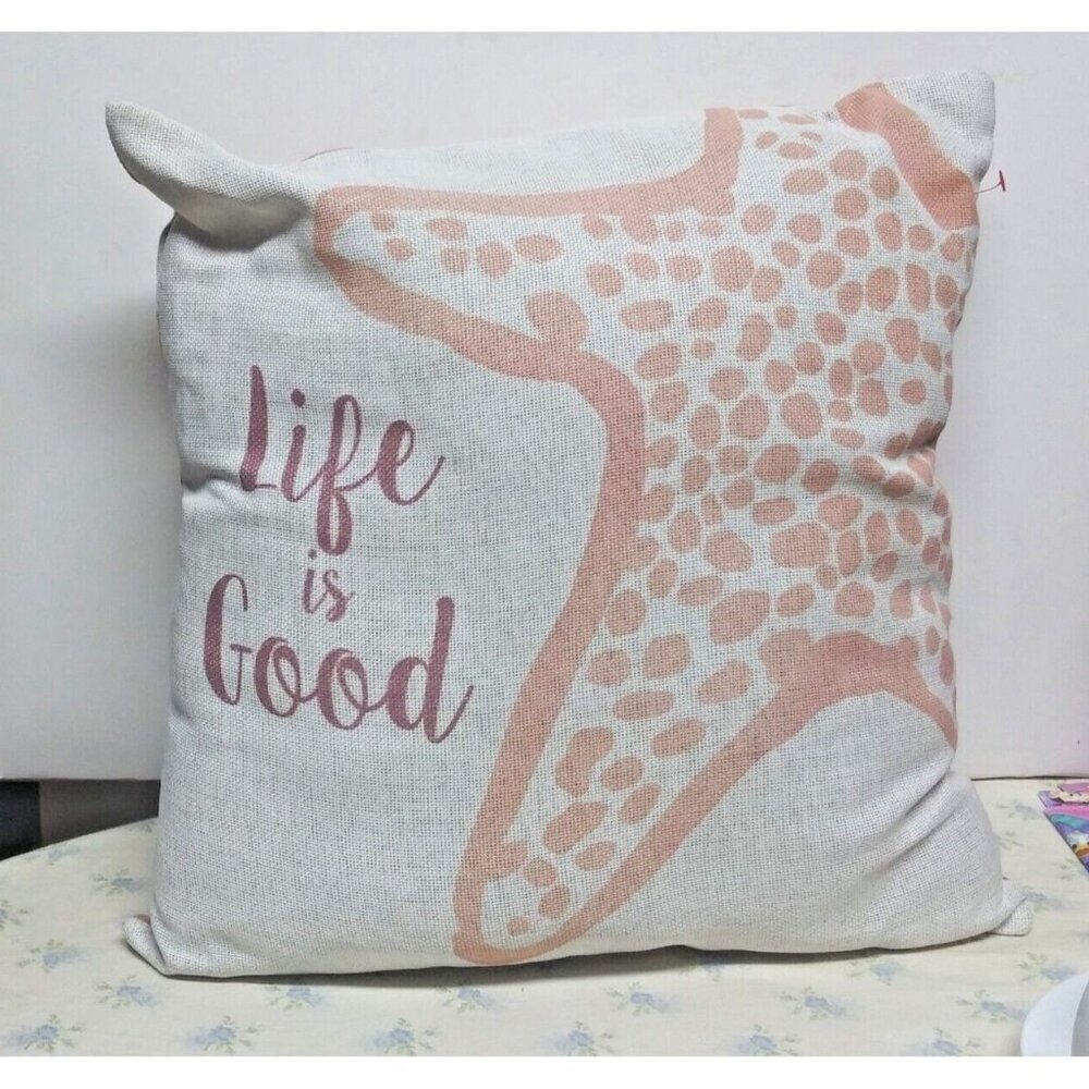 Life Is Good Decorative Throw Pillow Starfish beach fish-scales linen blend EUC